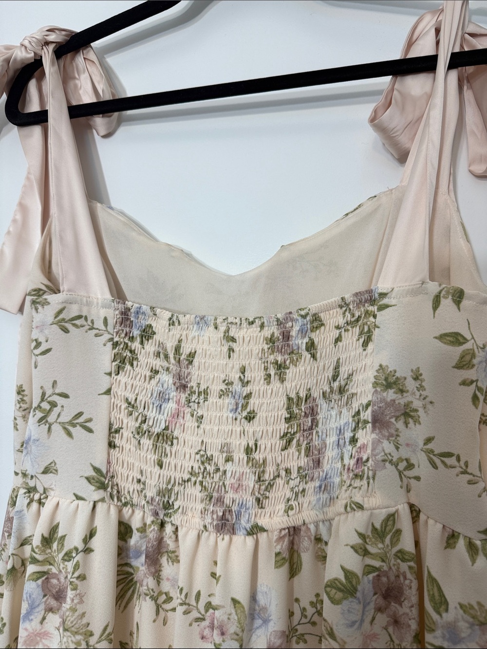 Women's Cream Floral Midi Dress with Tie Straps - Picture 3 of 7
